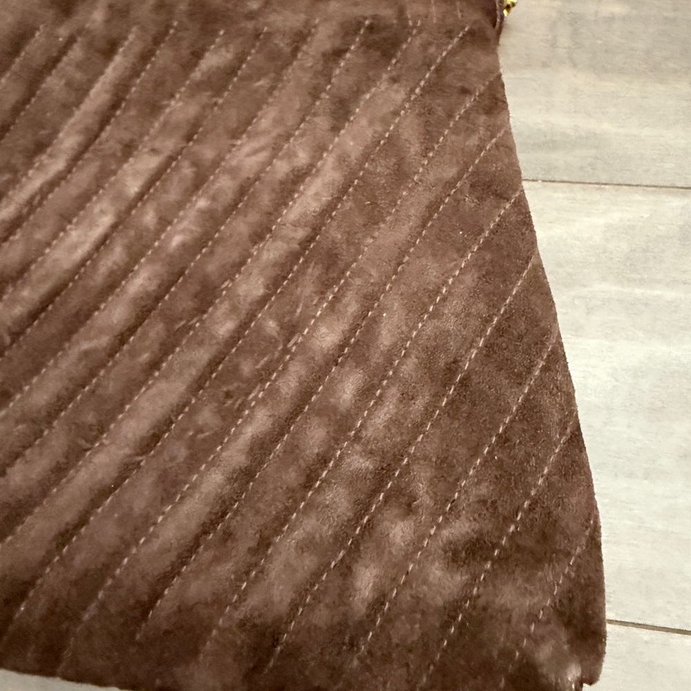 1960 1970 Vintage Brown Suede Pleated Fabric Clutch Handbag Gold Chain Purse - Picture 3 of 12